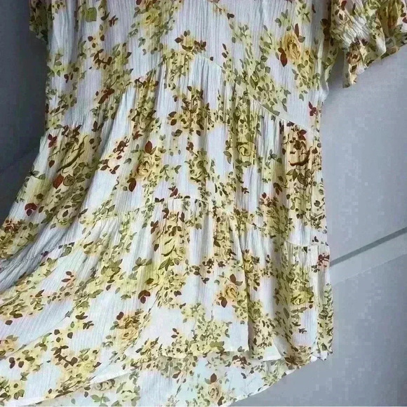 Faithfull Anina Goldie V-neck Floral Gold Yellow White Lined Mini Dress  size M - Picture 8 of 11